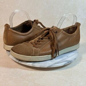 Ecco Classic Brown Leather Suede Low Top Sneakers Men Size 10 Casual Neutral